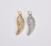 18K Gold Filled Small Angel Wing Charm, Tiny Add on Charm, Delicate Feather Pendant for Bracelet Necklace Earring Component, 23x8mm, CP1330