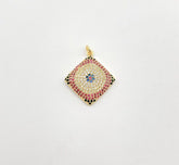 18K Gold Filled Dainty Diamond Shape Evil Eye Charm, Cubic Zirconia for Necklace Pendant Earring Jewelry Making, CP1334A