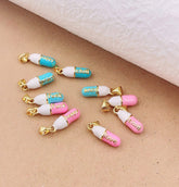 24K Gold Filled Dainty Pill Bar Pendant Enamel Teal Happy Chill Charm, Pendant for Bracelet Necklace Earring Component Supply, CP1338