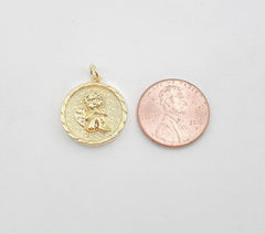 18K Gold Filled Cherub Charm Pendant, Little Angel Necklace Charm, Coin Disc Charm Gift for Daughter, Jewelry Findings Charm, 17mm, CP1350