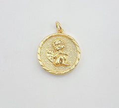 18K Gold Filled Cherub Charm Pendant, Little Angel Necklace Charm, Coin Disc Charm Gift for Daughter, Jewelry Findings Charm, 17mm, CP1350