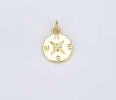 Dainty 18K Gold Compass Charm, Nautical Charm, Traveler Charm, Tiny Compass for Necklace Bracelet Earring Jewelry Making, CP1353