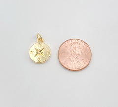 Dainty 18K Gold Compass Charm, Nautical Charm, Traveler Charm, Tiny Compass for Necklace Bracelet Earring Jewelry Making, CP1353