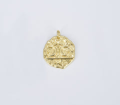 18K Gold Celestial Disc Pendant, Star Moon Medallion, Moon Pendant Star Charm for Necklace Bracelet Jewelry Making Supply, CP1354