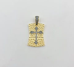 18K Gold Cross Tag Charm, Religious Cross, CZ Micro Pave Cross Pendant, Dog Tag Charm for Necklace Bracelet Component Supply, CP1360