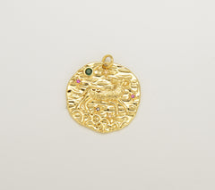 Gold Large Zodiac Charm, Gold Filled Over Brass Constellation Medallion Pendant Charm Coin Charm for Necklace Jewelry Making Supply, CP1362