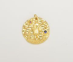 Gold Large Zodiac Charm, Gold Filled Over Brass Constellation Medallion Pendant Charm Coin Charm for Necklace Jewelry Making Supply, CP1362