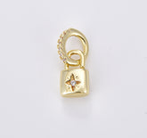 18K Gold Dainty Flower Padlock Charm with 7mm Jump Ring, Flower Lock Charm for Necklace Bracelet Jewelry Making Supply, CP1363