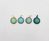 Round Disc Pave Charm, 18K Gold Evil Eye Charm Coin Disc Charm for Bracelet Necklace Earring Component Supply, 12mm, CP1374