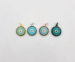 Round Disc Pave Charm, 18K Gold Evil Eye Charm Coin Disc Charm for Bracelet Necklace Earring Component Supply, 12mm, CP1374
