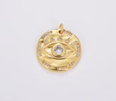 18K Gold Evil Eye Medallion Charm Pendant, Dainty Pendant Gold Amulet Religious Bracelet Necklace Charm for Jewelry Making, CP1375
