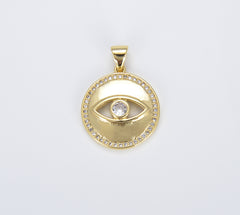 18K Gold Evil Eye Medallion Charm Pendant, Dainty Pendant Gold Amulet Religious Bracelet Necklace Charm for Jewelry Making, CP1377