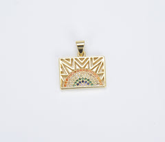 18K Gold Dainty Rainbow Rectangular Tag Charm, Gold Rainbow Pendant for Necklace Bracelet Earring Charm Component Supply, CP1379
