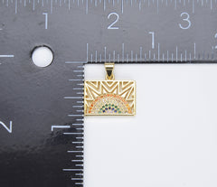18K Gold Dainty Rainbow Rectangular Tag Charm, Gold Rainbow Pendant for Necklace Bracelet Earring Charm Component Supply, CP1379