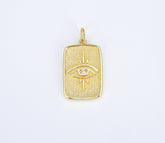 18K Gold Evil Eye Tag Charm, Micro Pave Evil Eye Pendant, Eye of Ra Pendant for Necklace Bracelet Component, 23x14mm, CP1389