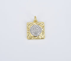 Dainty 18K Gold St Benedict Charm, Saint Benedict Tag Charm Religious Bracelet Necklace Pendant Findings for Jewelry Making, CP1391