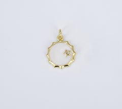 Gold Star Charm in White Enamel, Gold Filled Over Brass, Star in Circle Medallion Necklace Pendant Bracelet Charm for Jewelry Making, CP1398