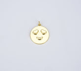 18K Gold Heart Eyes Emoji Charm Happy Smile Pendant for Kids Teens Necklace Jewelry Making Supply, 20mm, CP1400