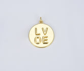 14K Gold Charm Medallion Heart Pendant LOVE Words Charm Tag Jewelry for Necklace Bracelet Earring Component Supply 20mm, CP1401