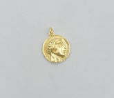 Dainty 18K Gold Old Coin Charm, Greek Vintage Coin, Coin Charms Disc Medallion Pendant for Necklace Earring Charm, 14mm, CP1403