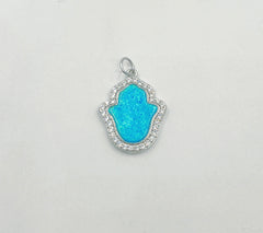 Dainty 18K Gold Hamsa Hand Charm, Opal Hamsa Charm for Necklace Earring Bracelet Micro Pave Evil Eye Charm Supply, 18x14mm, CP1406