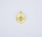 Dainty Oval Medallion Charm, 18K Gold Turquoise CZ Round Disc Charm Necklace Pendant for Jewelry Making Supply, 26x18mm, CP1411