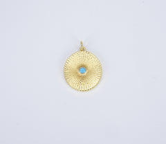 Dainty Oval Medallion Charm, 18K Gold Turquoise CZ Round Disc Charm Necklace Pendant for Jewelry Making Supply, 26x18mm, CP1411