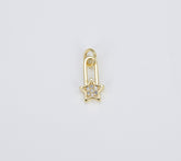 18K Gold Dainty Delicate Safety Pin w/ Star Cubic Zirconia Bracelet Charm Bead Finding Connector for Earring Jewelry Making, CP1416