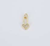 18K Gold Dainty Delicate Heart Padlock , Safety Pin w/ Love Heart Cubic Zirconia Bracelet Charm Finding Connector for Jewelry Making, CP1417