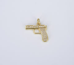 18K Gold Gun Pistol Charm, Desert Eagle Pistol Gun Charm for Earring Necklace Bracelet Earrings Jewelry Making Supplies, 18x17mm, CP1420
