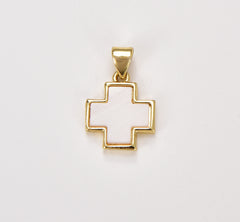 18K Gold Cross Charm, White Enamel Cross for Bracelet Earring Necklace Rosary Component Minimalist Religious Jewelry Charm, CP1422