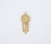 18K Gold Dream Catcher Charm Necklace Pendant Boho Charm for Jewelry Making Bohemian Inspired, 40x16mm, CP1427