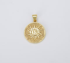 18K Gold Sun and Moon Charm, Celestial Sunshine Charm, Crescent Moon, Sunray Pendant for Necklace Earring Supply, 24x18mm, CP1428
