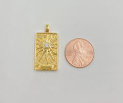 18K Gold Tarot Card Charm, The Sun Pendant Amulet Jewelry for Necklace Component Supply Sunburst Pendant, 30x15mm, CP1434