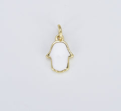 Dainty White Enamel Hamsa Hand Charm, 18K Gold Hamsa Charm, Protection Charm for Necklace Bracelet Earrings Jewelry Making, CP1436