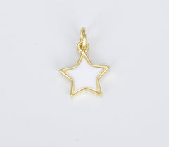 Dainty White Enamel Star Charm in Gold Filled Over Brass, Enamel Star Celestial Jewelry Minimalist Necklace Bracelet Component, CP1437