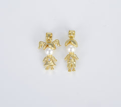 Boy Charm and Girl Charm with Pearl, 18K Gold Boy Girl Charm for Necklace Bracelet Jewelry Making Supply, Mothers Gift, CP1438