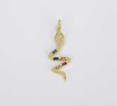Dainty Rainbow Micro Pave Snake Charm, CZ Cubic Snake Charm 18K Gold Serpent Charm Animal Charm for Necklace Earring Bracelet, CP1439