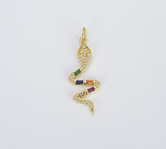 Dainty Rainbow Micro Pave Snake Charm, CZ Cubic Snake Charm 18K Gold Serpent Charm Animal Charm for Necklace Earring Bracelet, CP1439