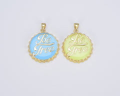 18K Gold Be Free Soda Cap Charm in White Black Enamel for Necklace Bracelet Jewelry Making Supplies, Gold Bottle Cap Charm, CP1440