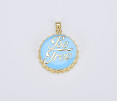 18K Gold Be Free Soda Cap Charm in White Black Enamel for Necklace Bracelet Jewelry Making Supplies, Gold Bottle Cap Charm, CP1440
