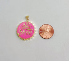 18K Gold Be Free Soda Cap Charm in Pink Enamel for Necklace Bracelet Jewelry Making Supplies, Gold Bottle Cap Charm, CP1440