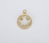 18K Gold Micro Pave Charm Dainty Smile Happy Smile Pendant Gold Smiley Face Emoji Charm Bracelet Earring Necklace, 23x17mm, CP1441