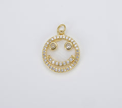 18K Gold Micro Pave Charm Dainty Smile Happy Smile Pendant Gold Smiley Face Emoji Charm Bracelet Earring Necklace, 23x17mm, CP1441