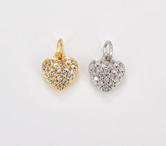 Dainty 18K Gold Heart Charm, CZ Micro Pave Heart Charm for Necklace Bracelet Earring Charm Component Supply, 7x11mm, CP1443