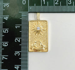 Gold Filled Mystical Sun Medallion Pendant, Sacred Geometry CZ Cosmic Charm for Necklace Bracelet DIY Jewelry Making Supplies, CP1444