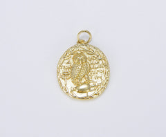 18K Gold Filled Owl of Athena Gold Coin Charm Pendant, CP1452