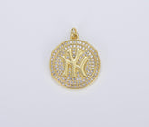 18K Gold Filled New York Initial Pendant, NY Initial Baseball Cubic Zirconia CZ Charm, Baseball Fan Sports Charm for Bracelet Necklace Jewelry, CP1456