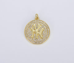 18K Gold Filled New York Initial Pendant, NY Initial Baseball Cubic Zirconia CZ Charm, Baseball Fan Sports Charm for Bracelet Necklace Jewelry, CP1456