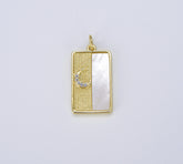 18K Gold Filled Dainty Crescent Moon Tag Charm with Shell, 25x13mm, CP1465